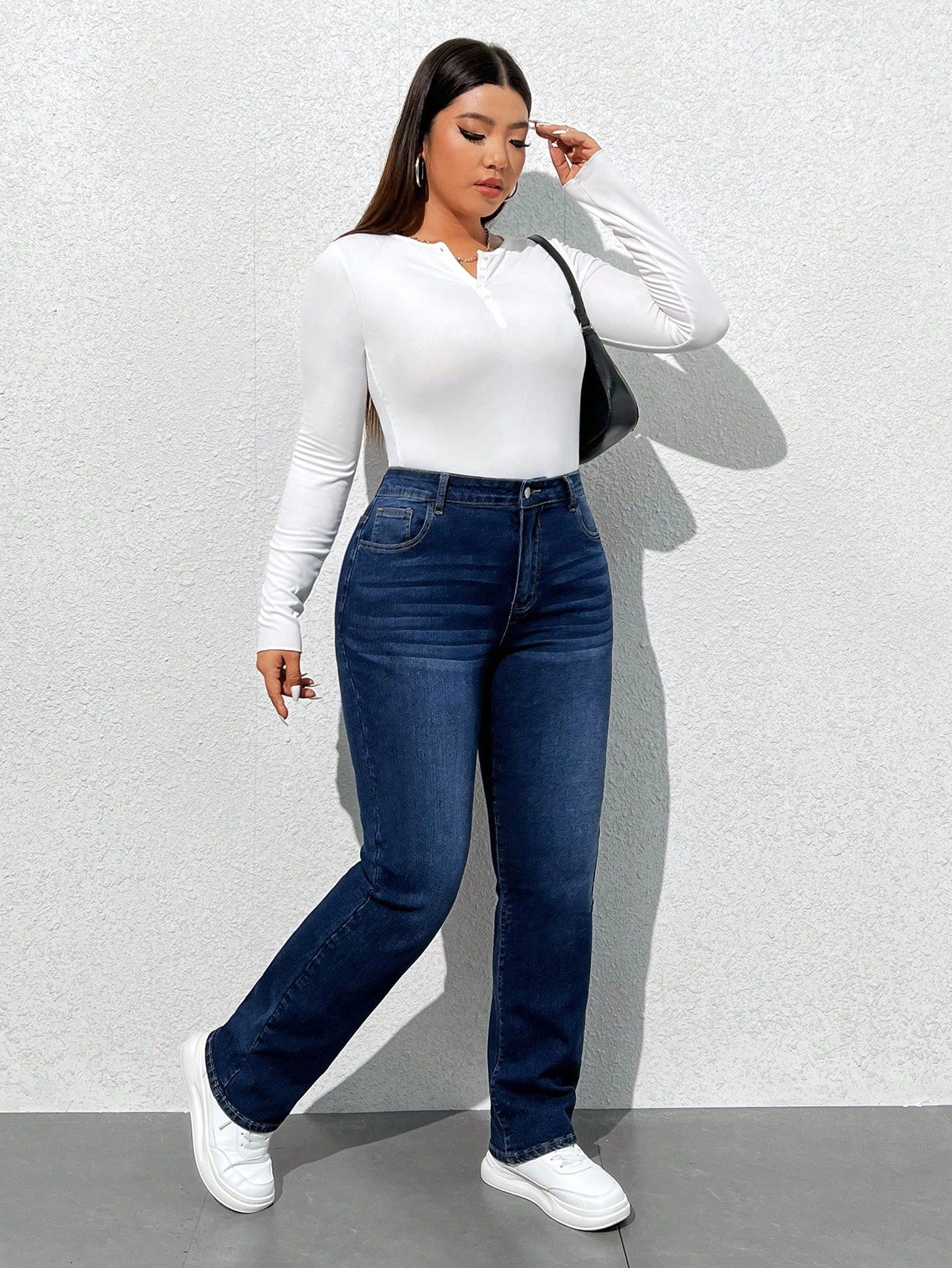 Plus Size High Waist Washed Denim Jeans for Women – Stretch Casual Everyday Wear Pants