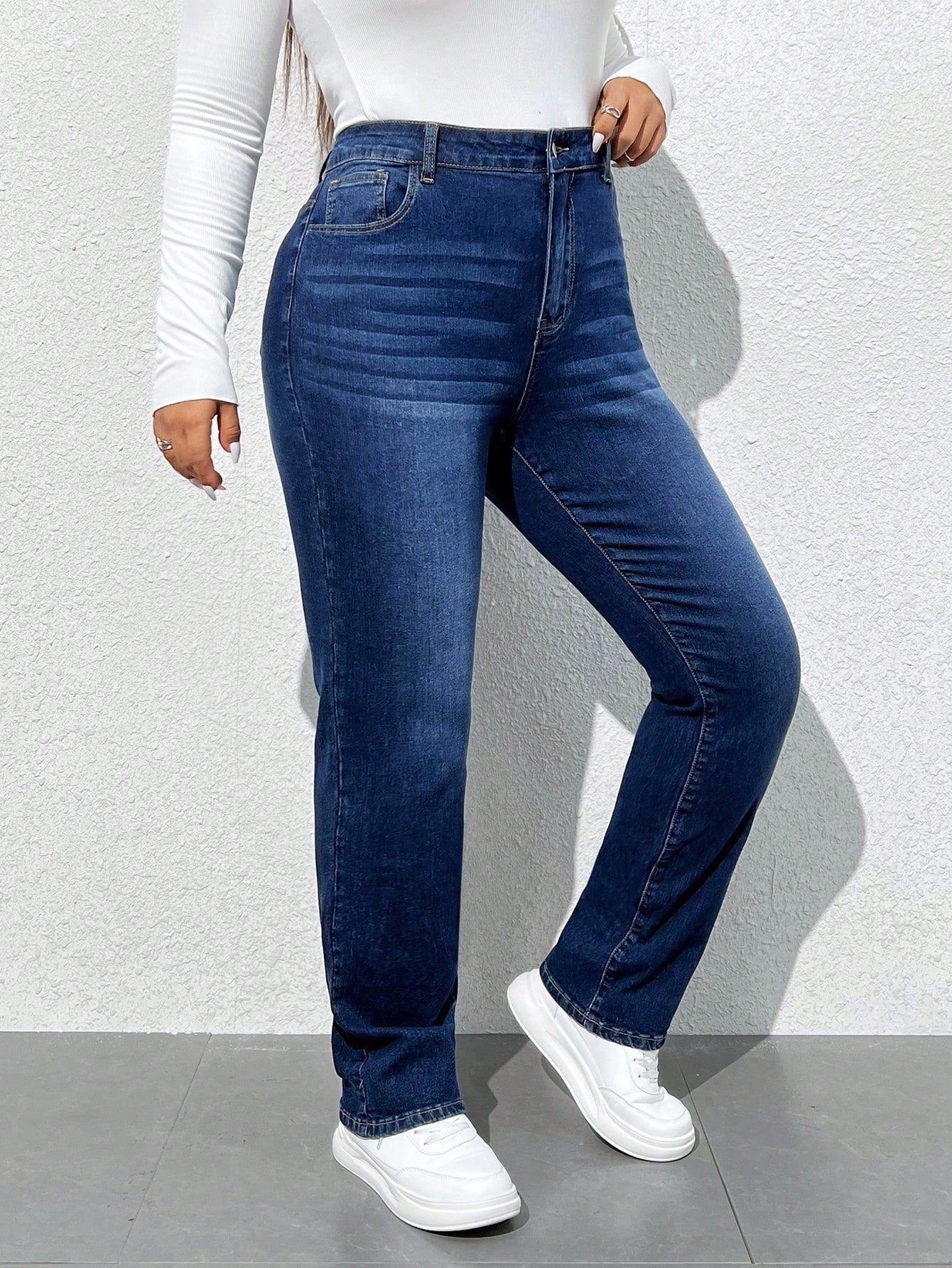 Plus Size High Waist Washed Denim Jeans for Women – Stretch Casual Everyday Wear Pants