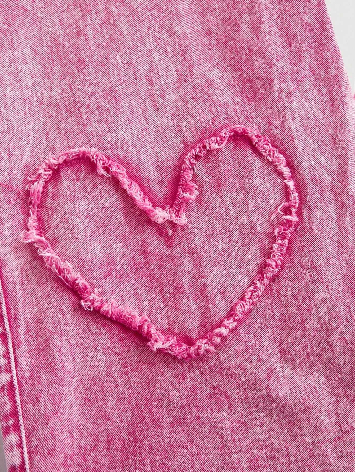 Plus Size Women’s Heart Print Pink Straight Leg Jeans – Casual Cotton High Waist Denim Pants