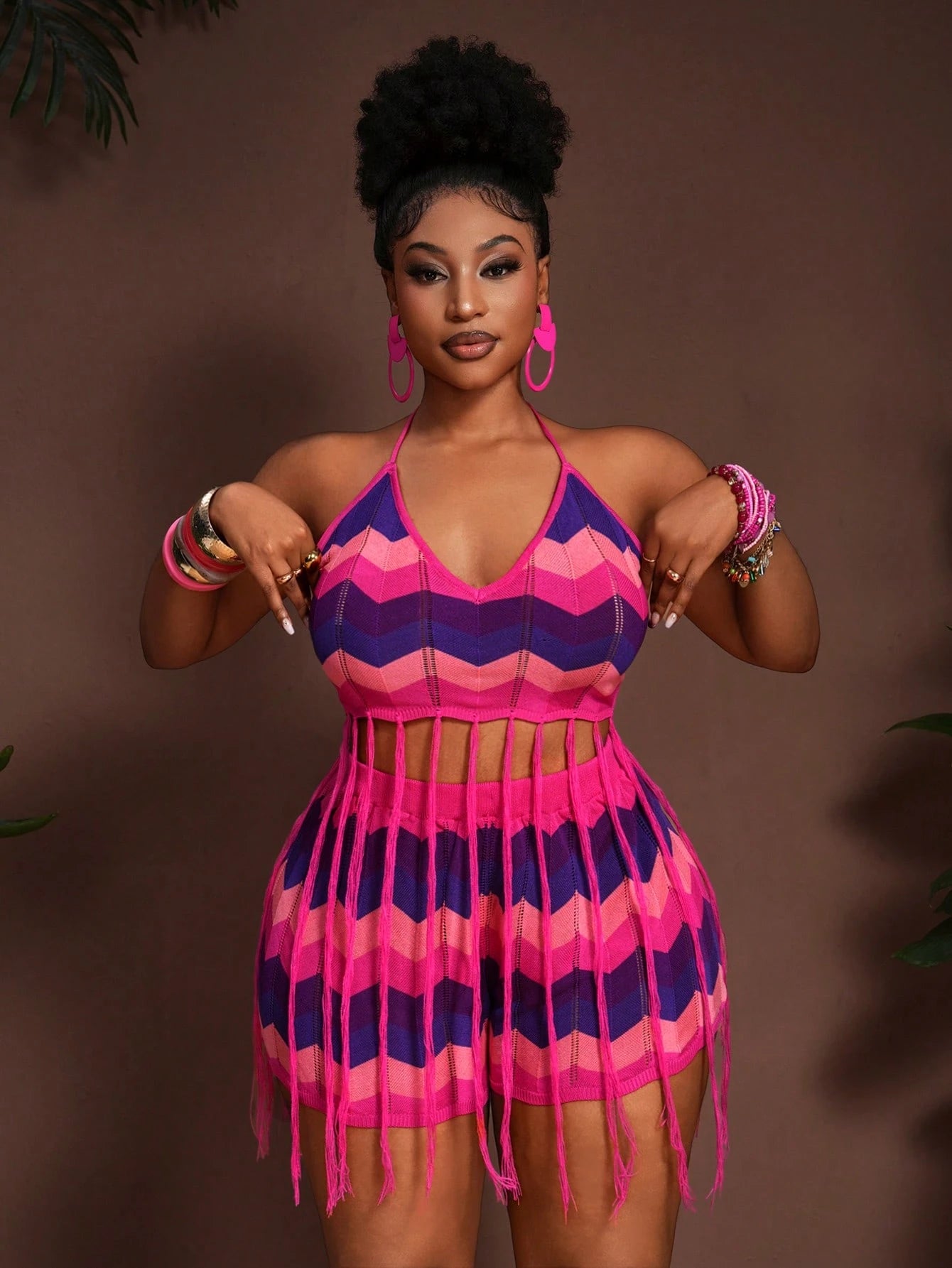 Plus Size Women’s Knit Top & Shorts Set – Summer Casual 2-Piece Lounge Outfit