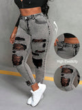 Plus Size Women’s Sexy Distressed Lace Patchwork Skinny Jeans – High Stretch Denim Pants