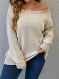 Plus Size Off Shoulder Sweater – Casual Solid Color Loose Fit Autumn Knit Top for Women