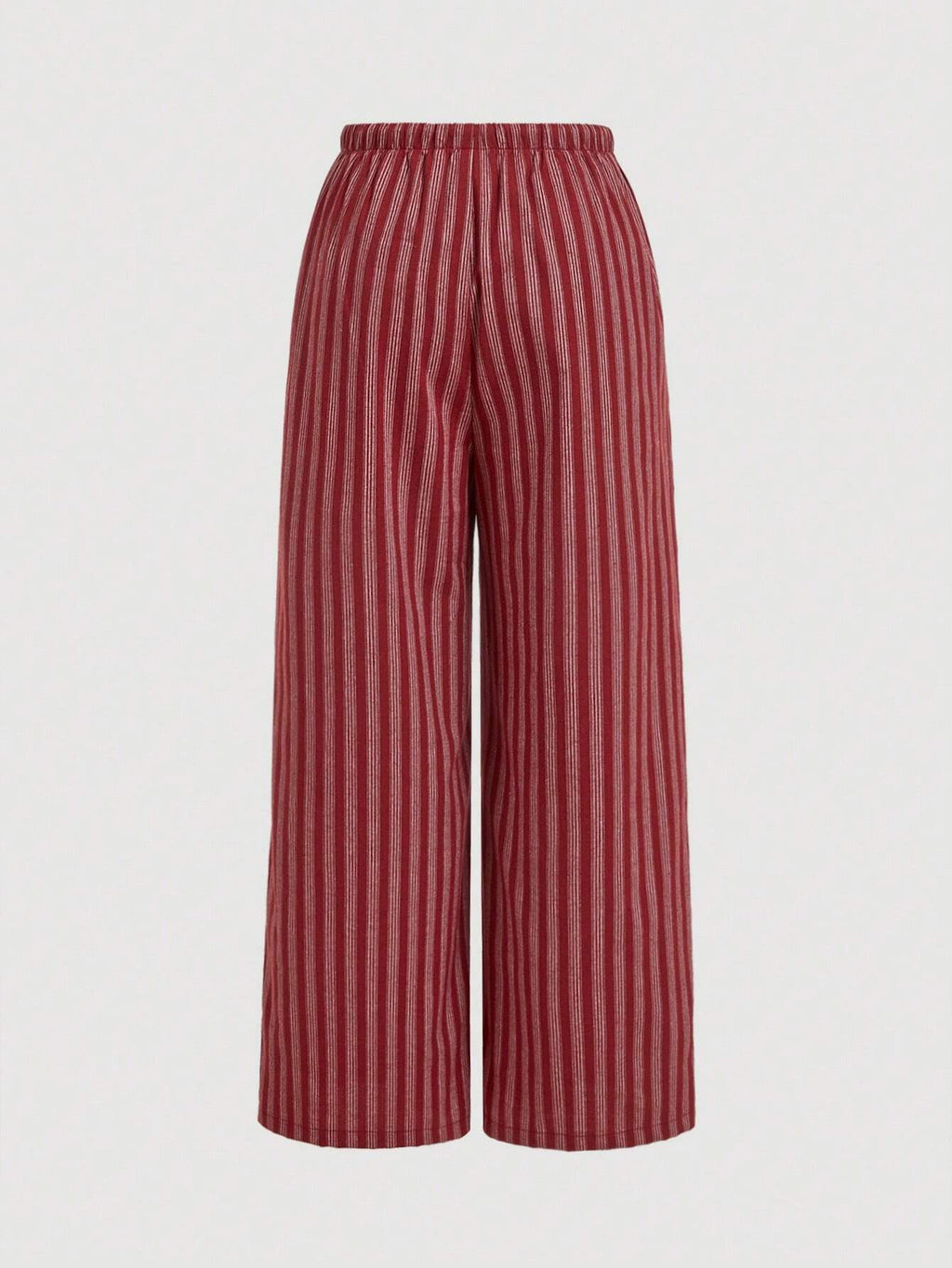 Plus Size Red Striped Wide Leg Pants – Casual Tie Waist Cotton Loose Fit Trousers for Women