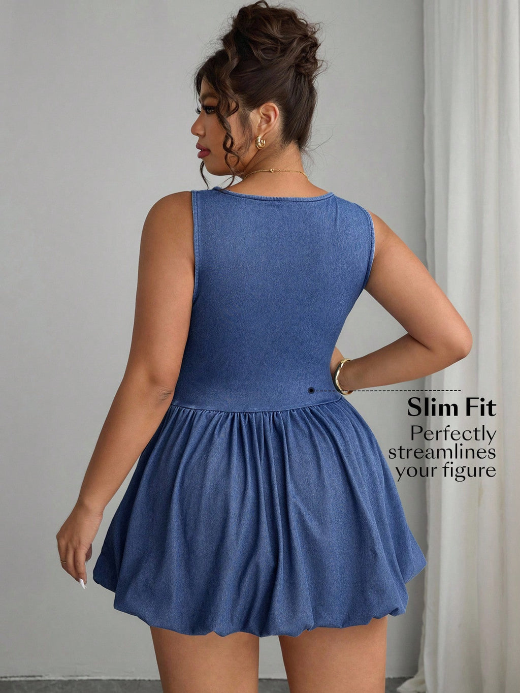 Plus Size Women’s Casual Denim Dress – Elegant Summer Short Sleeve Jean Dress