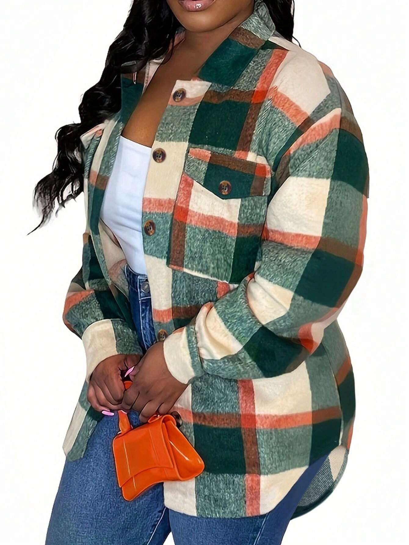Plus Size Women’s Wool Blend Coat – Casual Pocket Button Long Sleeve Warm Winter Outerwear