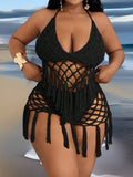 Plus Size Women’s Tassel Hollow-Out Camisole & Triangle Panty Set – 2-Piece Beach Holiday Outfit