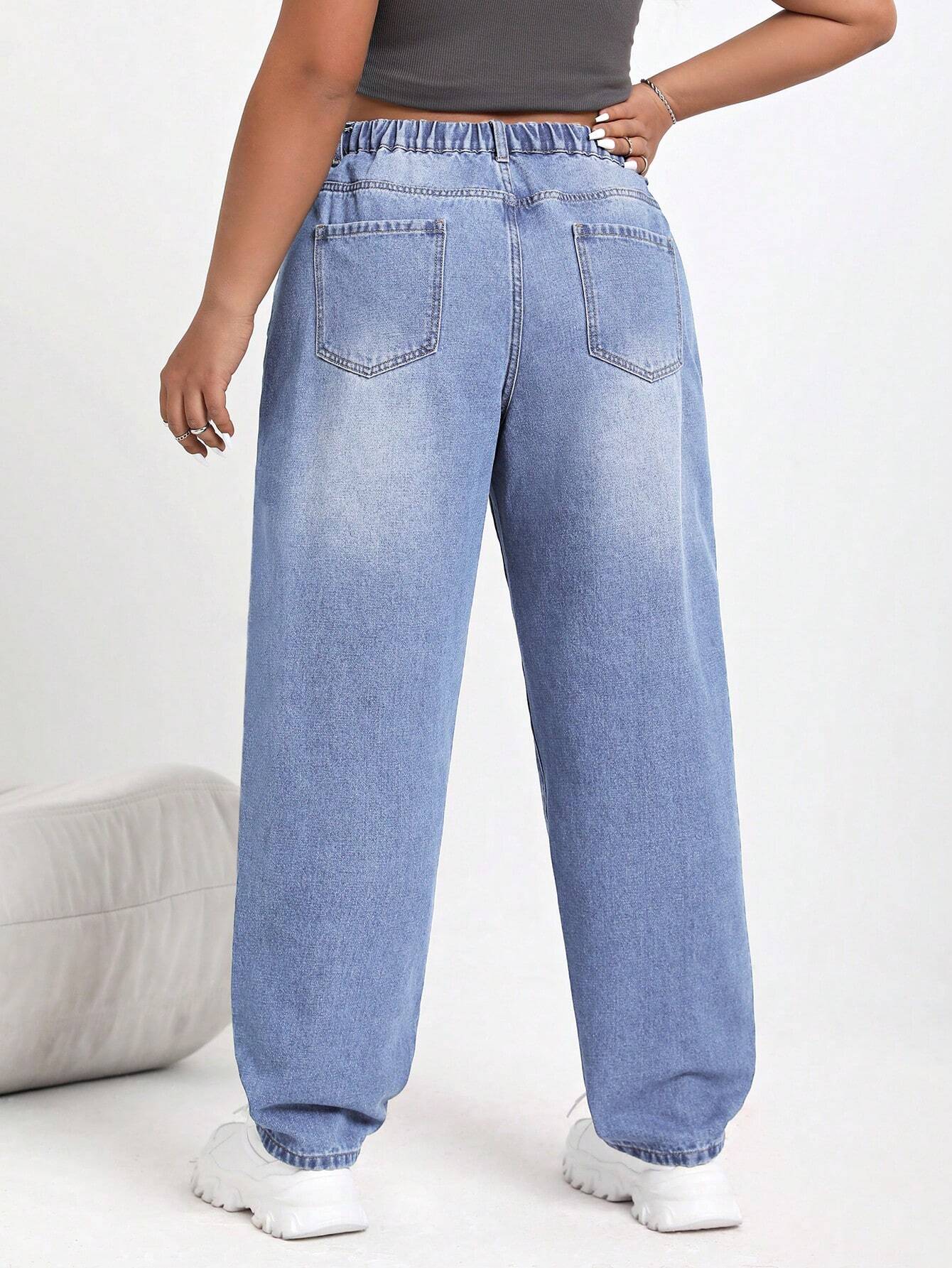 Plus Size Women’s Distressed Denim Jeans – High Waisted Casual Ripped Jeans with Pockets – Comfortable Everyday Fit