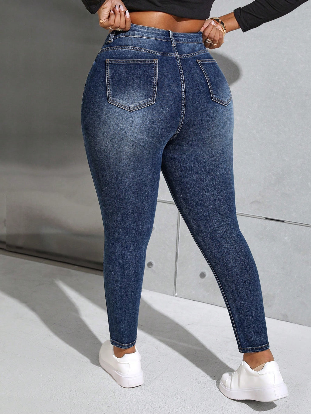 Plus Size Distressed Skinny Jeans for Women – High Stretch Ripped Denim with Pockets