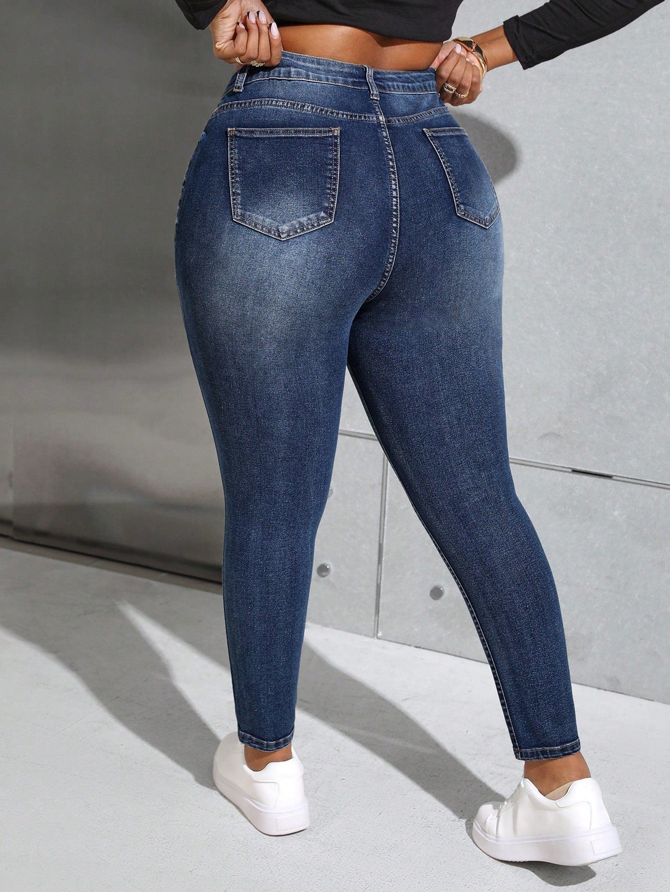 Plus Size Distressed Skinny Jeans for Women – High Stretch Ripped Denim with Pockets