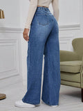 Plus Size Women’s Distressed Straight Leg Jeans – High Waisted Casual Denim with Pockets – Relaxed Everyday Fit