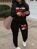 Plus Size Women’s 2-Piece Letter Print Sweatshirt & Sweatpants Set – Crew Neck Long Sleeve Casual Tracksuit