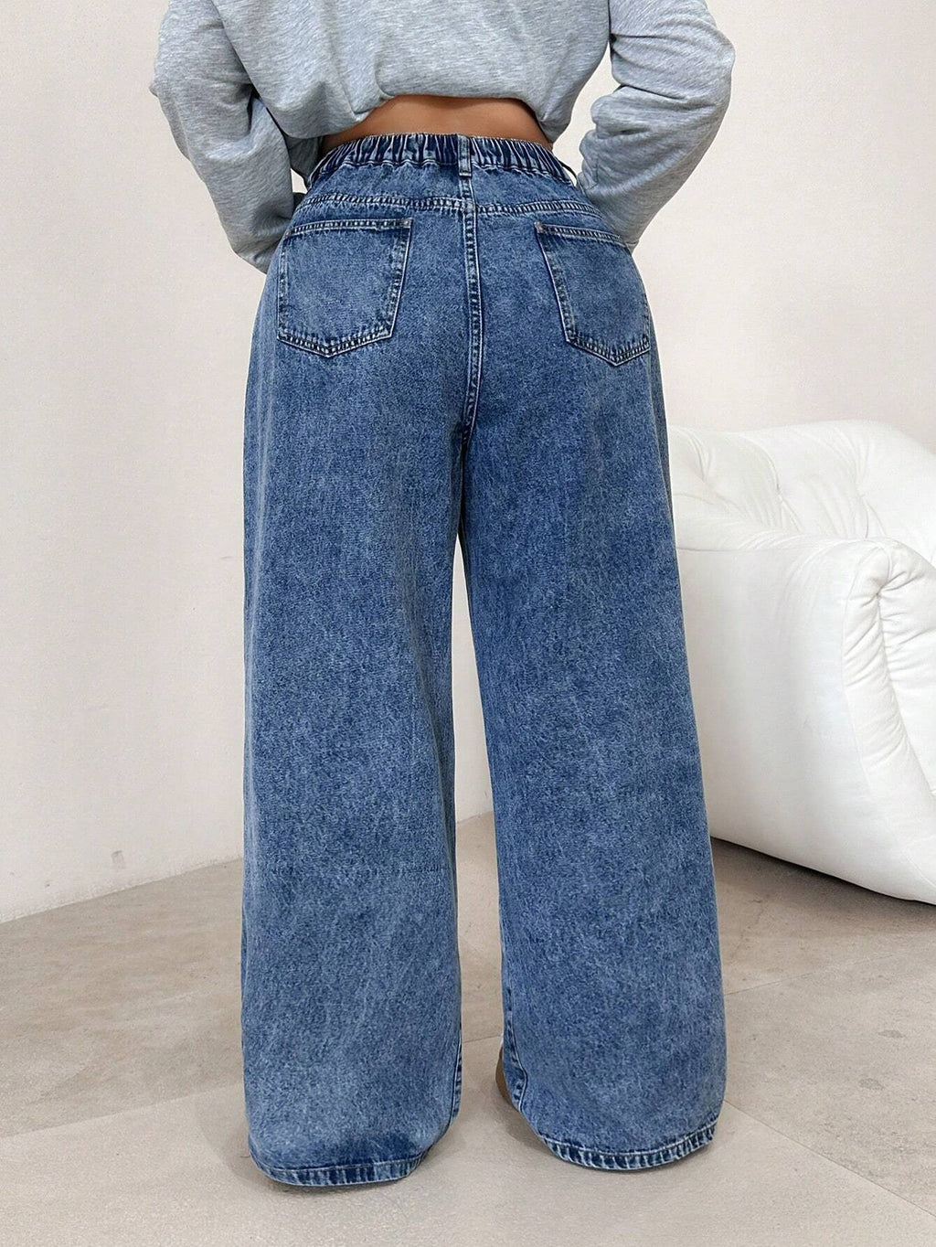 Plus Size Blue Loose Straight Leg Jeans for Women – Low Rise Baggy Casual Denim Pants