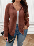 Plus Size Hooded Cardigan – Raglan Sleeve Hollow Out Long Sleeve Loose Fit Knit for Autumn/Winter