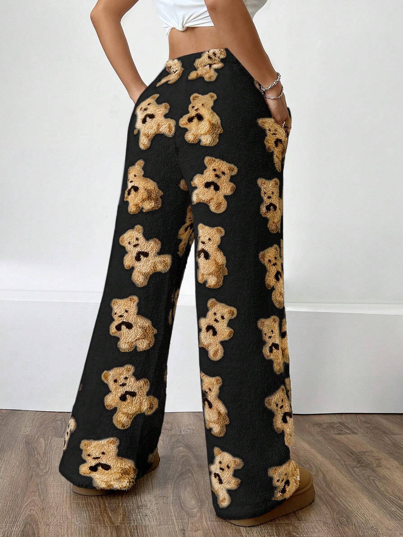 Women’s Plush Knit Lounge Pants – Straight Leg Cozy Soft Casual Home Trousers
