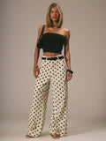 Women’s Polka Dot Denim Straight Leg Jeans – Mid Rise Casual Spring Summer Ibiza Holiday Pants