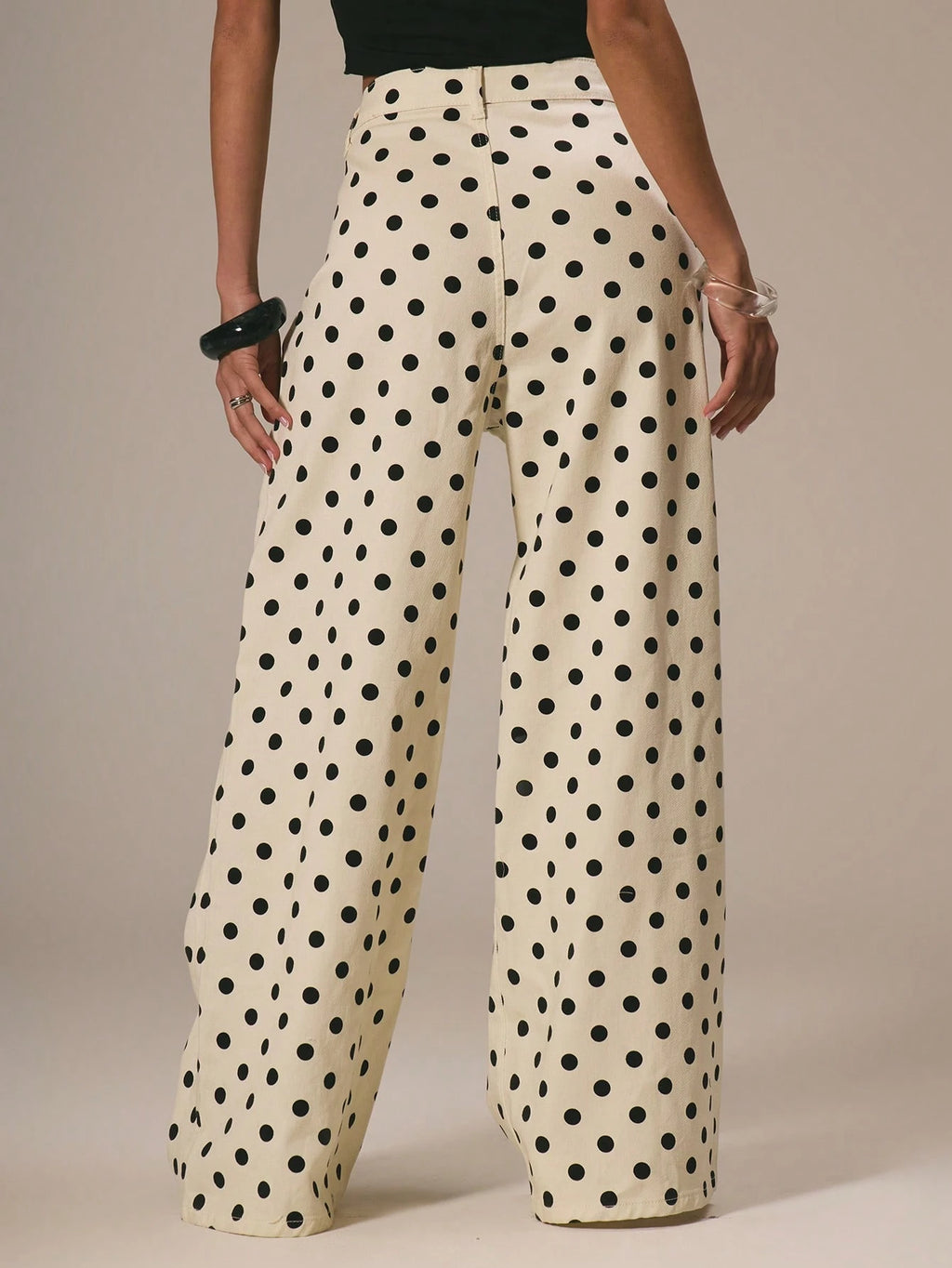 Women’s Polka Dot Denim Straight Leg Jeans – Mid Rise Casual Spring Summer Ibiza Holiday Pants
