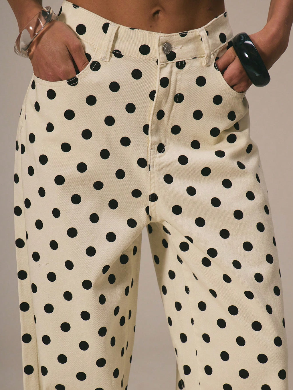 Women’s Polka Dot Denim Straight Leg Jeans – Mid Rise Casual Spring Summer Ibiza Holiday Pants