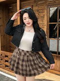 Plus Size Distressed Cropped Denim Jacket – Casual Autumn Winter Jean Jacket for Women