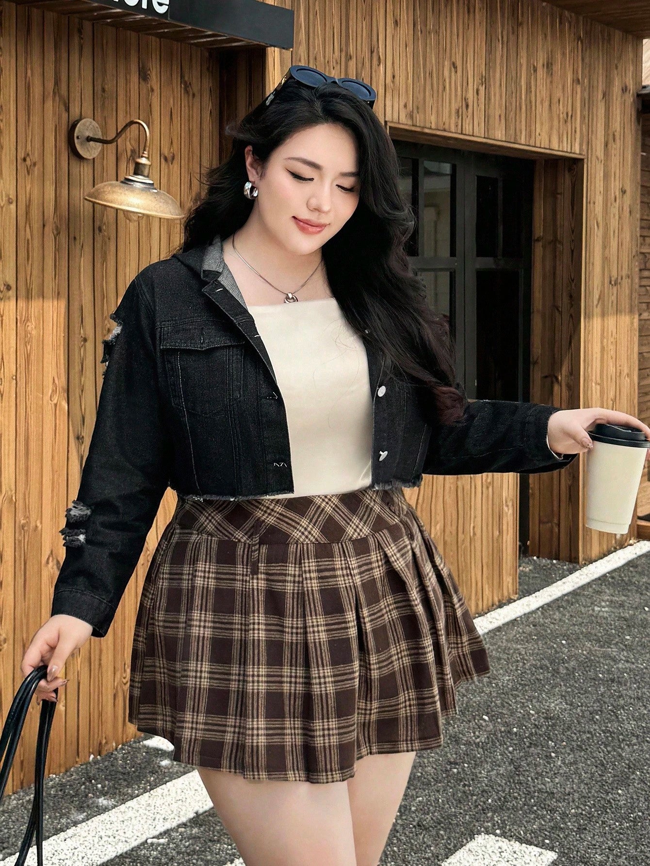 Plus Size Distressed Cropped Denim Jacket – Casual Autumn Winter Jean Jacket for Women