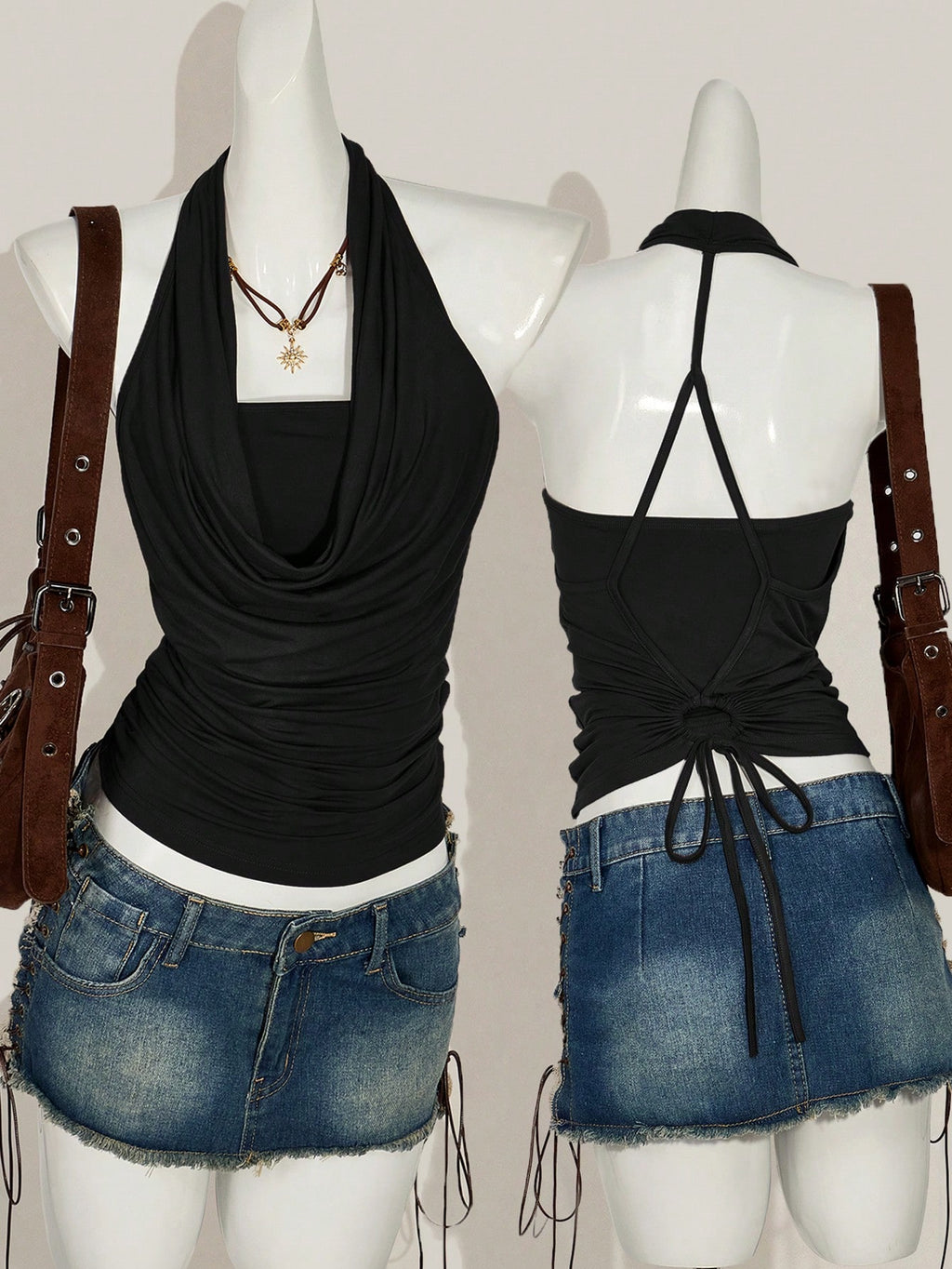 2-Piece Boho Halter Tank Top Set – Western Backless Summer Camisoles for Women