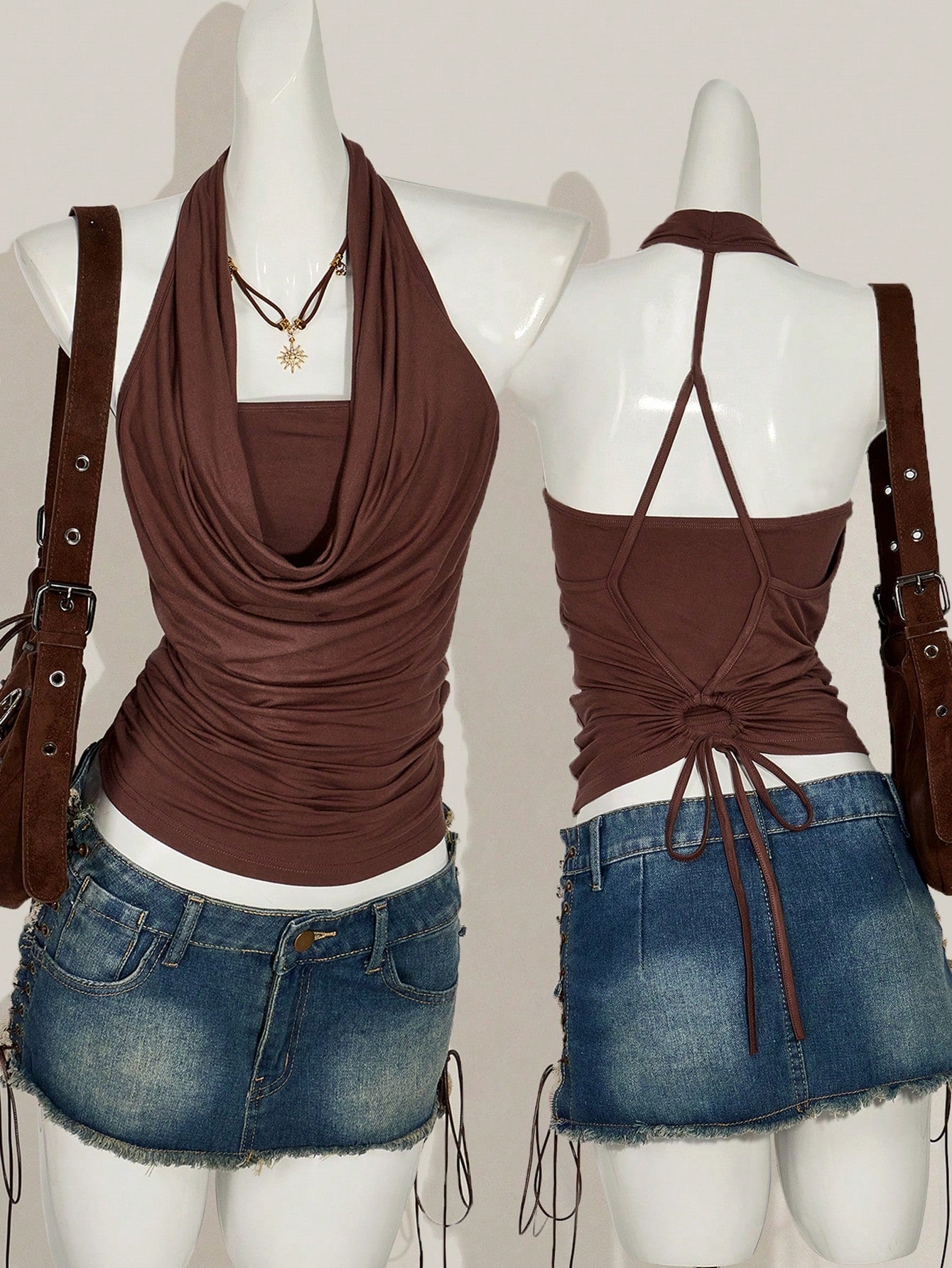 2-Piece Boho Halter Tank Top Set – Western Backless Summer Camisoles for Women