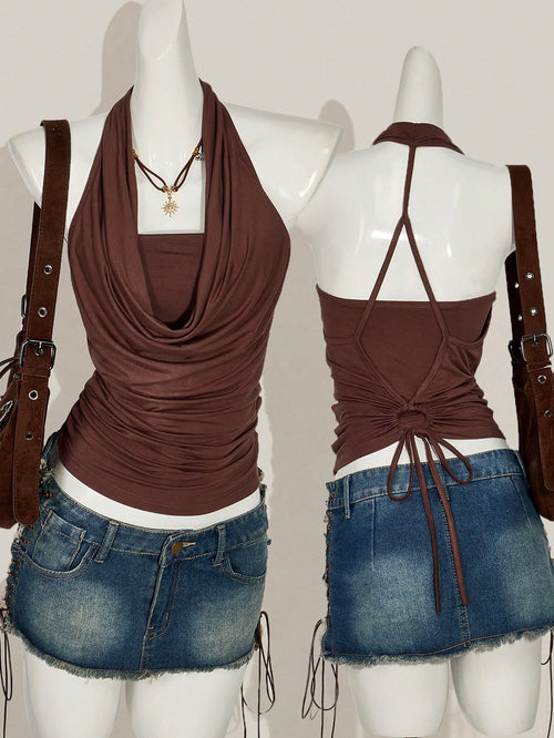 2-Piece Boho Halter Tank Top Set – Western Backless Summer Camisoles for Women