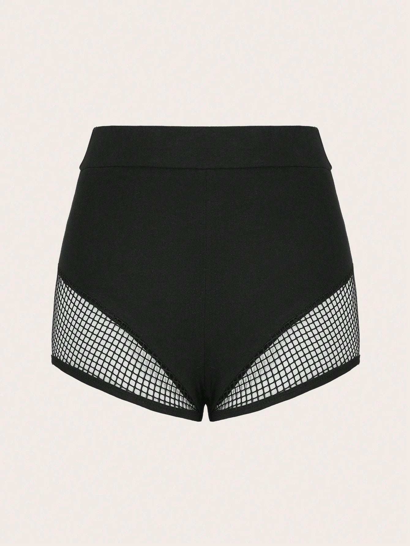 Black Fishnet Insert Elastic Waist Shorts – Sexy Y2K Streetwear Shorts for Women