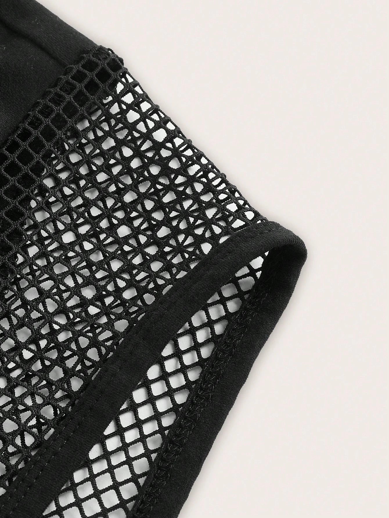 Black Fishnet Insert Elastic Waist Shorts – Sexy Y2K Streetwear Shorts for Women