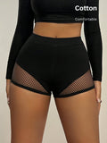 Black Fishnet Insert Elastic Waist Shorts – Sexy Y2K Streetwear Shorts for Women