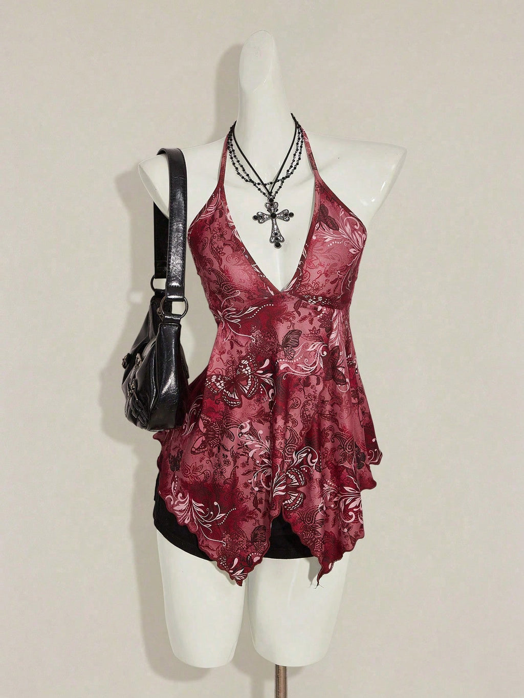 Women’s Boho Butterfly Print Halter Top – Blue Floral Vacation Bandana Camisole