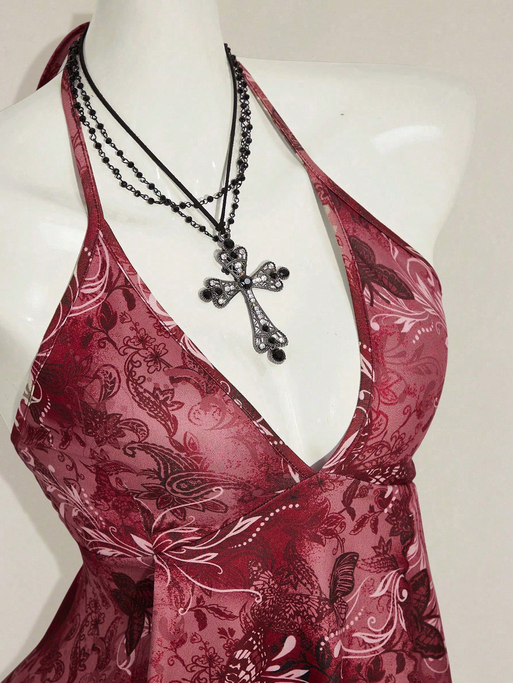 Women’s Boho Butterfly Print Halter Top – Blue Floral Vacation Bandana Camisole