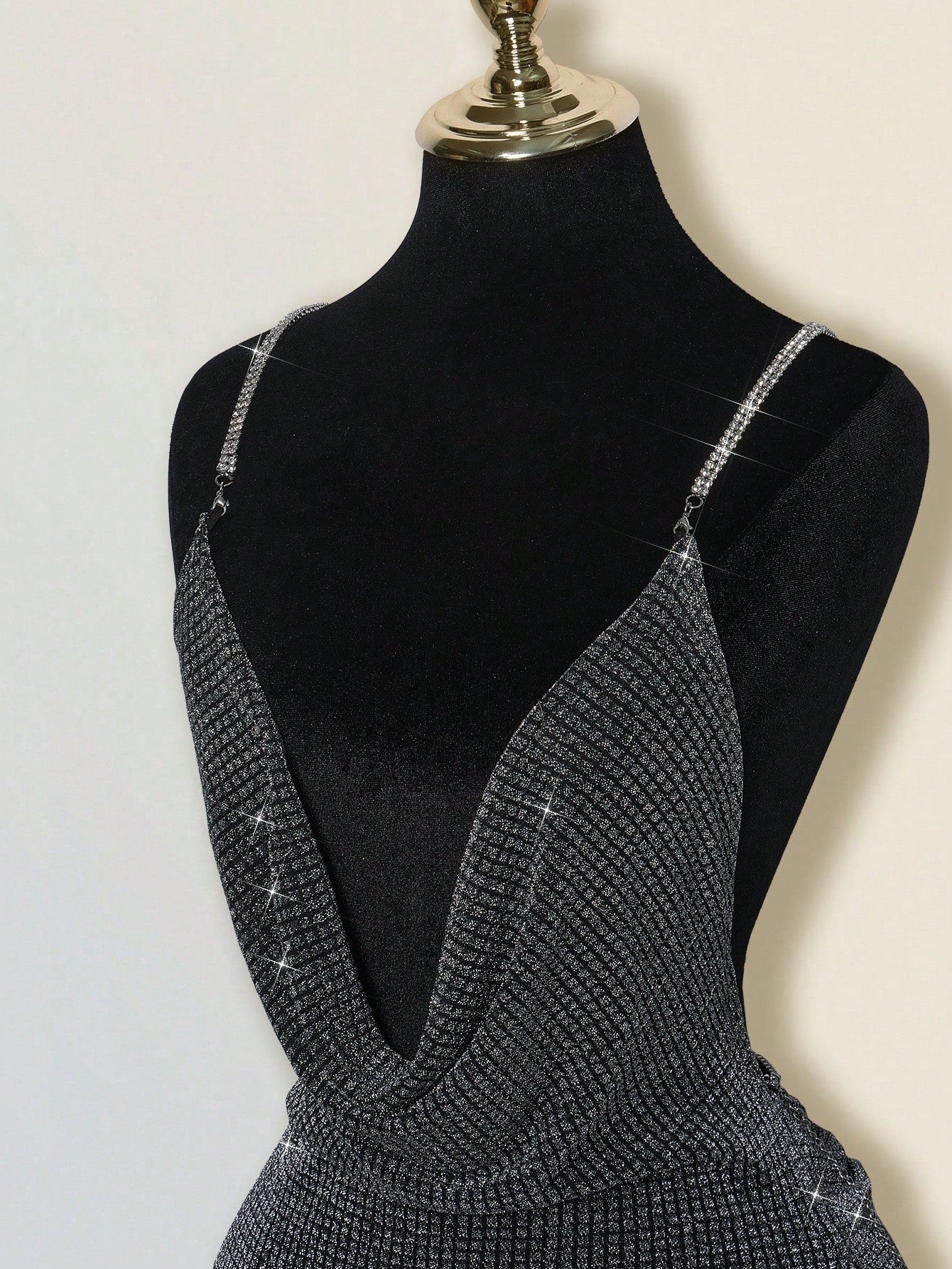 Rhinestone Backless Mini Dress – Deep V-Neck Criss-Cross High Slit Party Dress