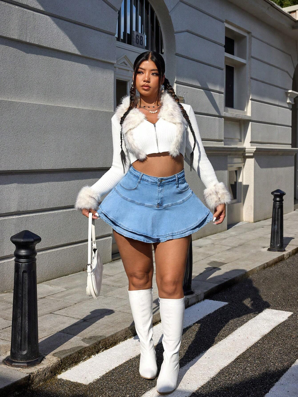 SHEIN ICON Plus Size Blue Denim Skort – Casual Y2K Streetwear Mini Skirt Shorts for Women