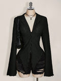 Plus Size Y2K Sheer Mesh Top – Lettuce Trim Asymmetrical Hem Black Blouse