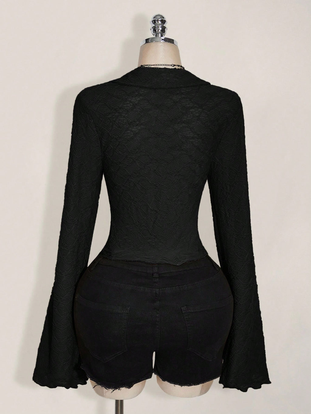 Plus Size Y2K Sheer Mesh Top – Lettuce Trim Asymmetrical Hem Black Blouse