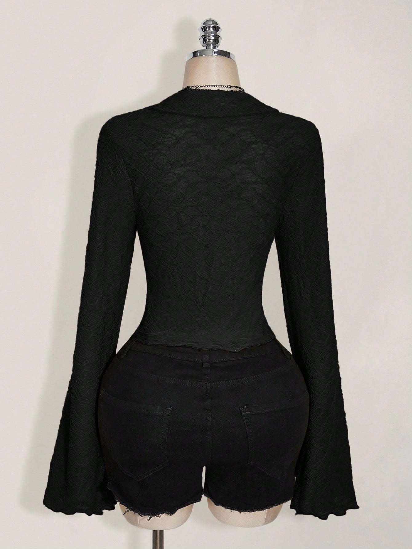 Plus Size Y2K Sheer Mesh Top – Lettuce Trim Asymmetrical Hem Black Blouse