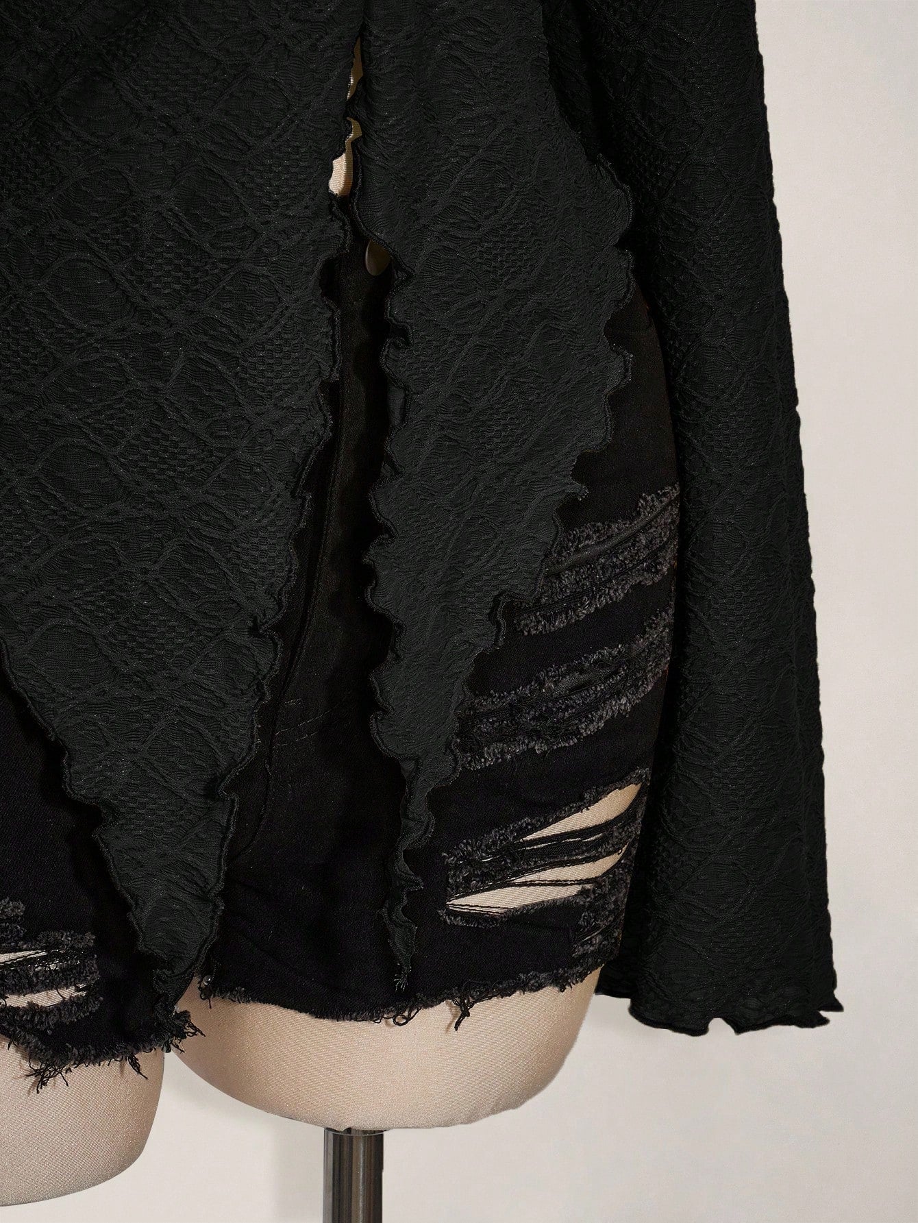 Plus Size Y2K Sheer Mesh Top – Lettuce Trim Asymmetrical Hem Black Blouse
