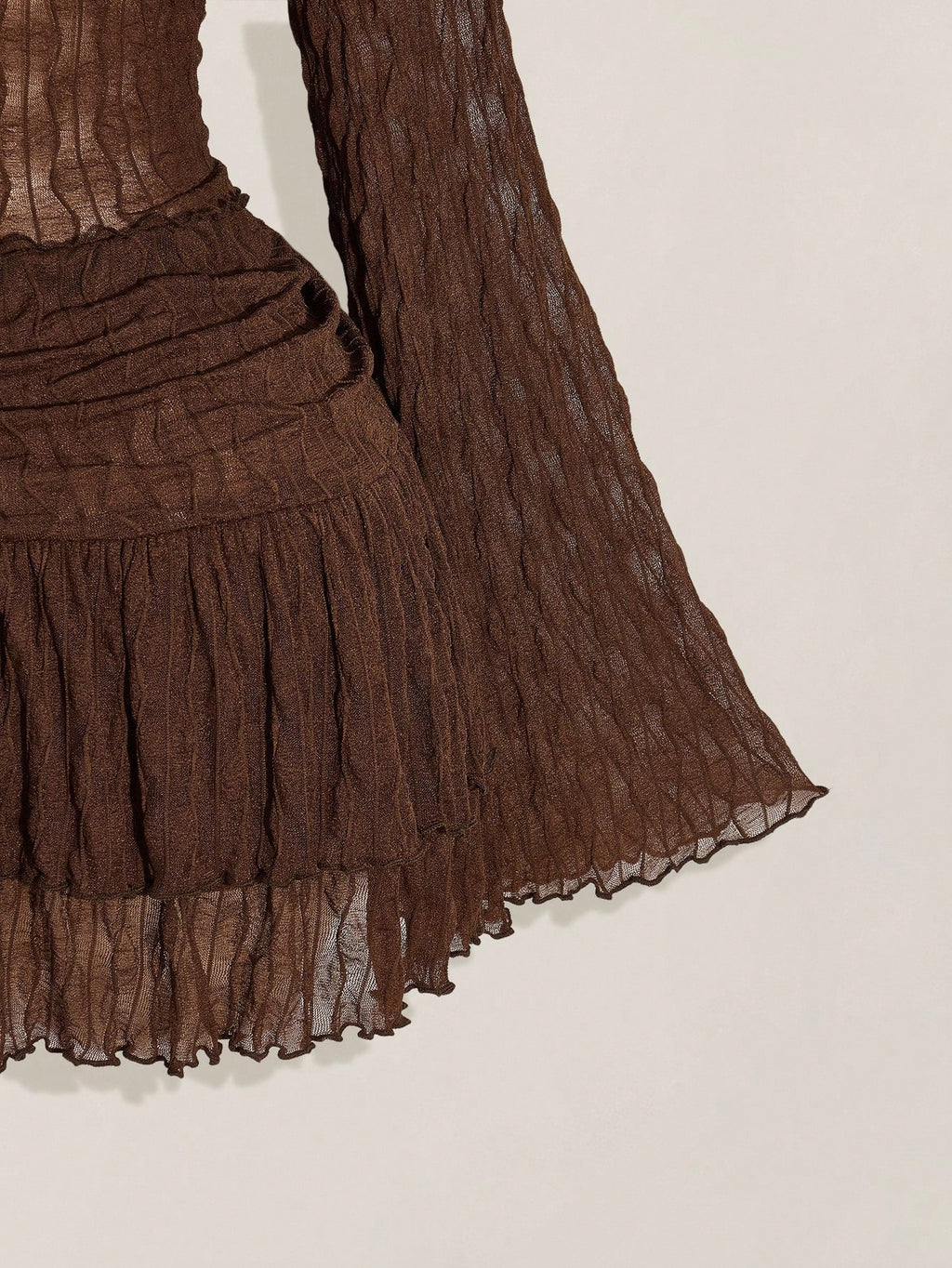 SHEIN ICON Y2K Mesh Lettuce Edge Top & Layered Cake Skirt 2 Piece Set – Coffee Brown Autumn Outfit