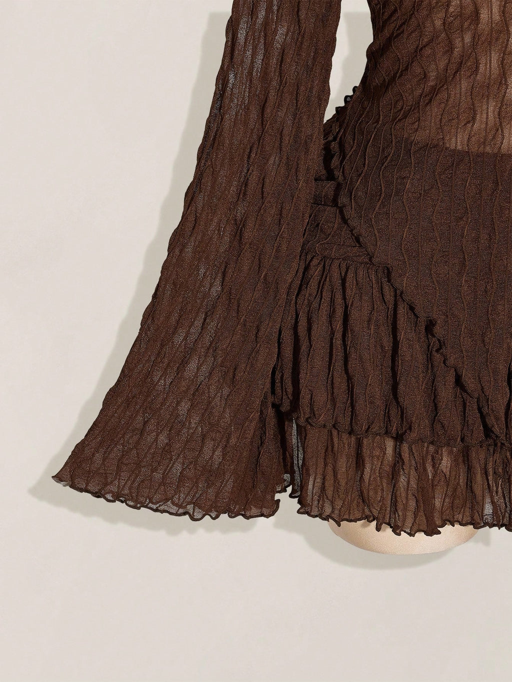 SHEIN ICON Y2K Mesh Lettuce Edge Top & Layered Cake Skirt 2 Piece Set – Coffee Brown Autumn Outfit