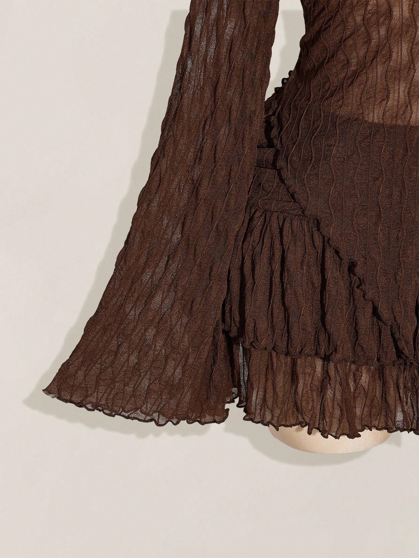 SHEIN ICON Y2K Mesh Lettuce Edge Top & Layered Cake Skirt 2 Piece Set – Coffee Brown Autumn Outfit