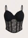 Plus Size Black Lace Corset Cami Top – Y2K Summer Party Camisole for Women
