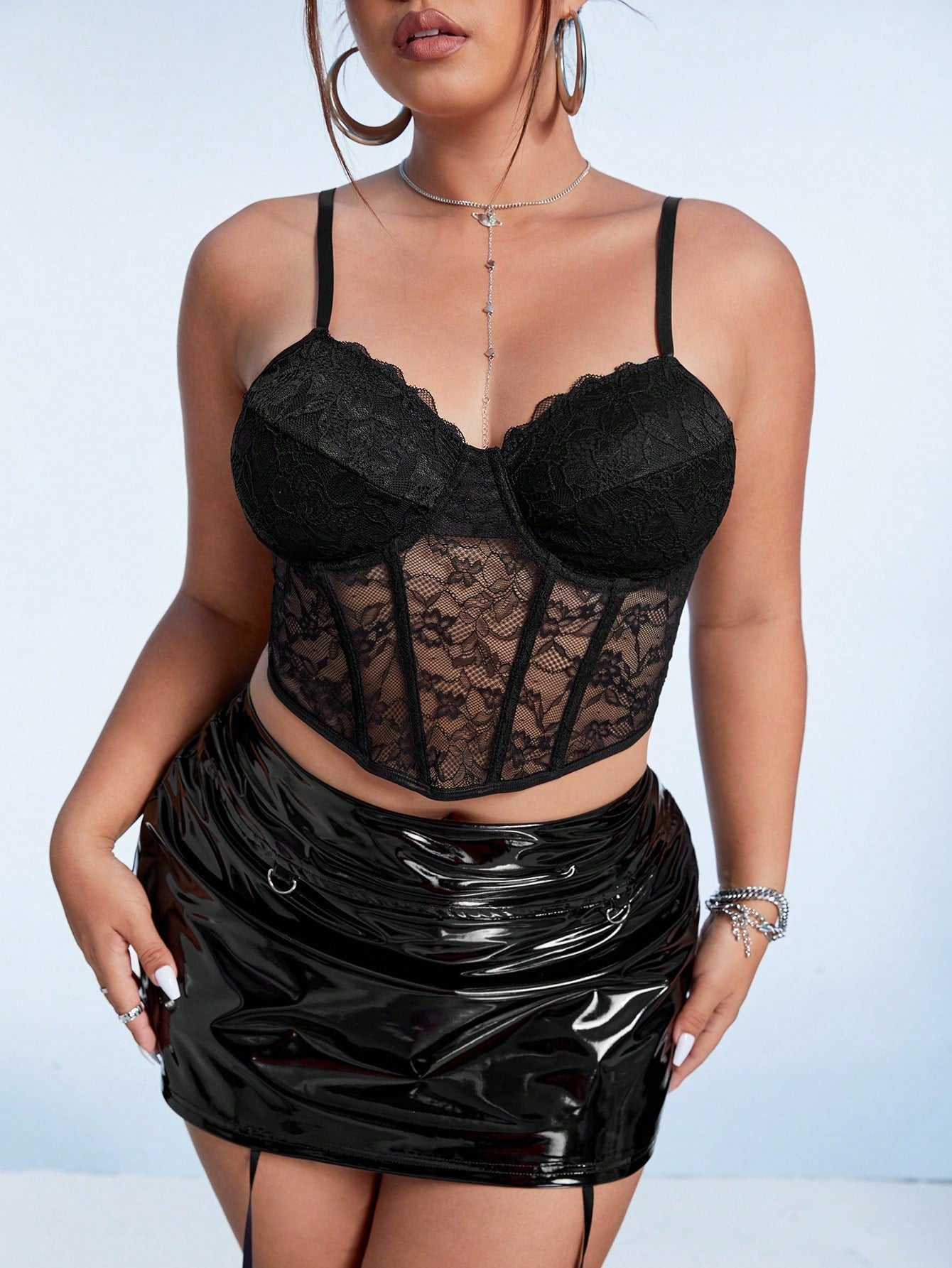 Plus Size Black Lace Corset Cami Top – Y2K Summer Party Camisole for Women