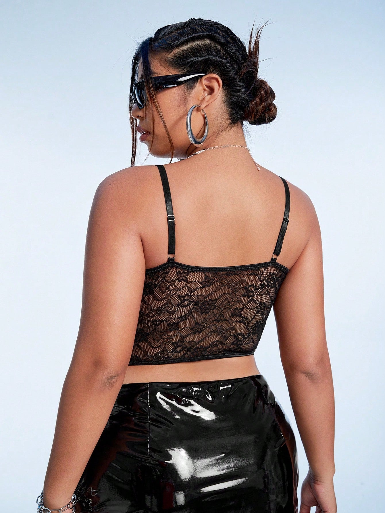 Plus Size Black Lace Corset Cami Top – Y2K Summer Party Camisole for Women