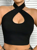 Plus Size Criss Cross Halter Top – Low Back Summer Crop Top for Women