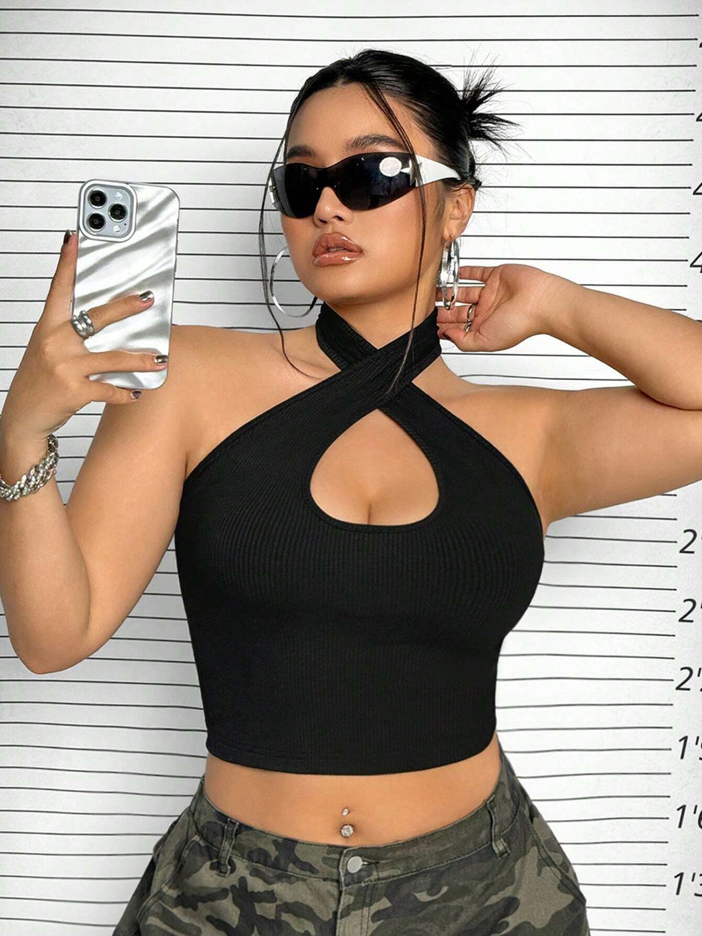 Plus Size Criss Cross Halter Top – Low Back Summer Crop Top for Women