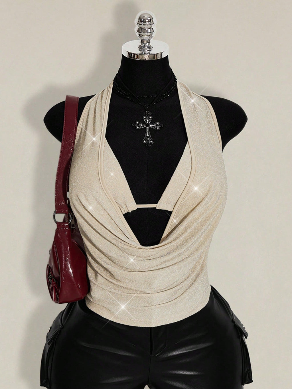 Plus Size 2-Piece Glitter Backless Camisole Set – Y2K Summer Party Tank Tops for Women
