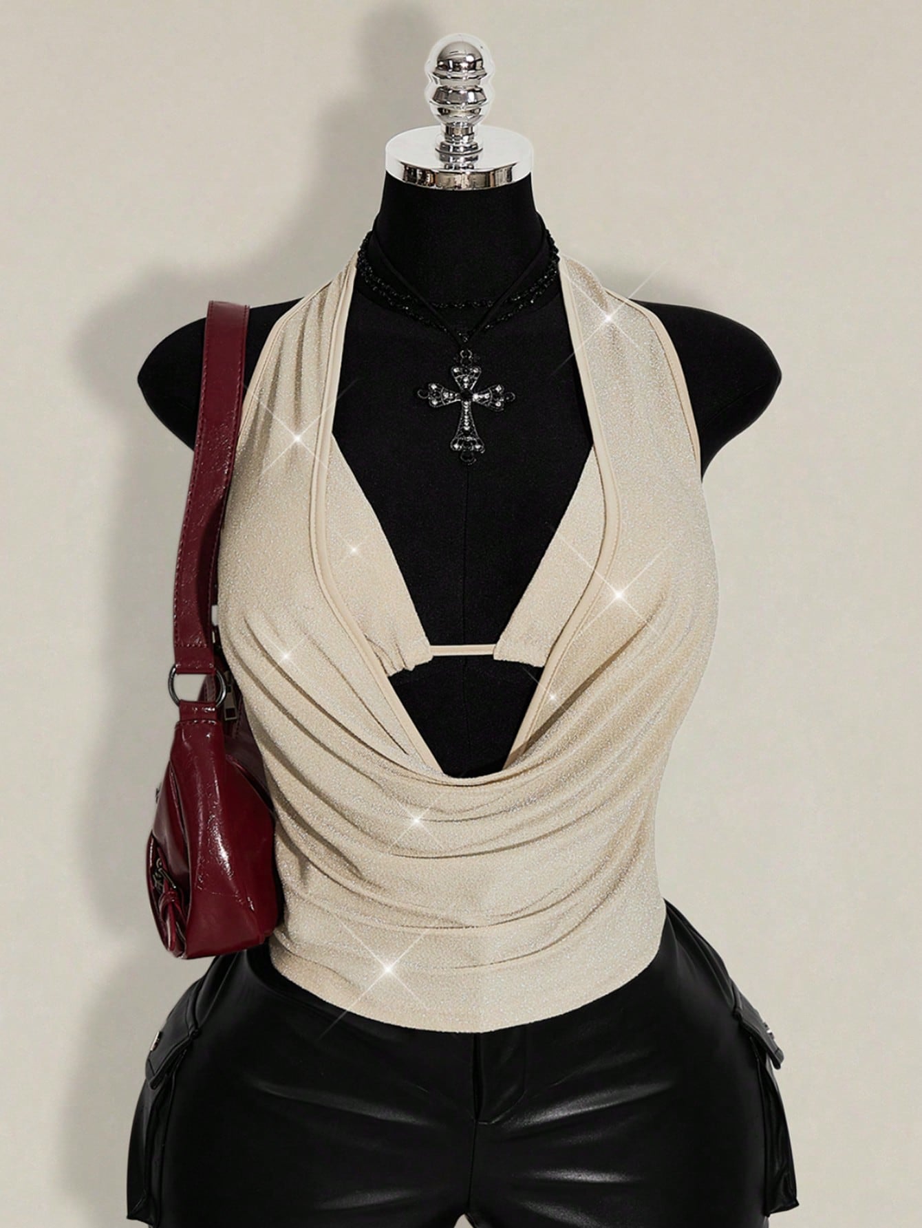 Plus Size 2-Piece Glitter Backless Camisole Set – Y2K Summer Party Tank Tops for Women