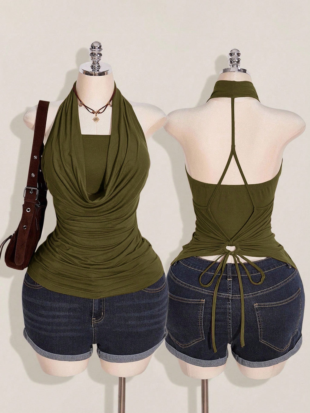 Plus Size 2-Piece Boho Halter Tank Top Set – Western Backless Summer Camisoles for Women