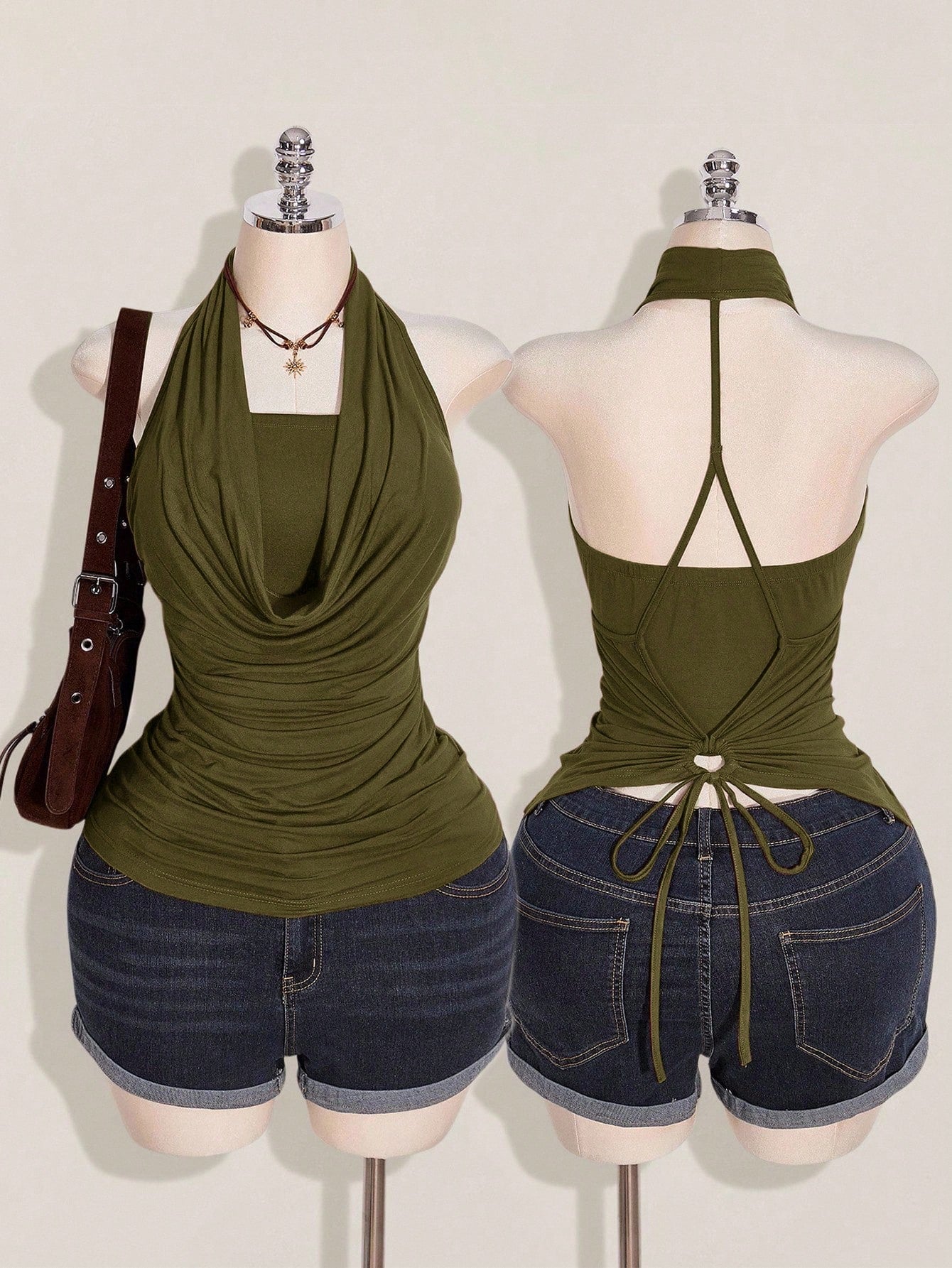 Plus Size 2-Piece Boho Halter Tank Top Set – Western Backless Summer Camisoles for Women