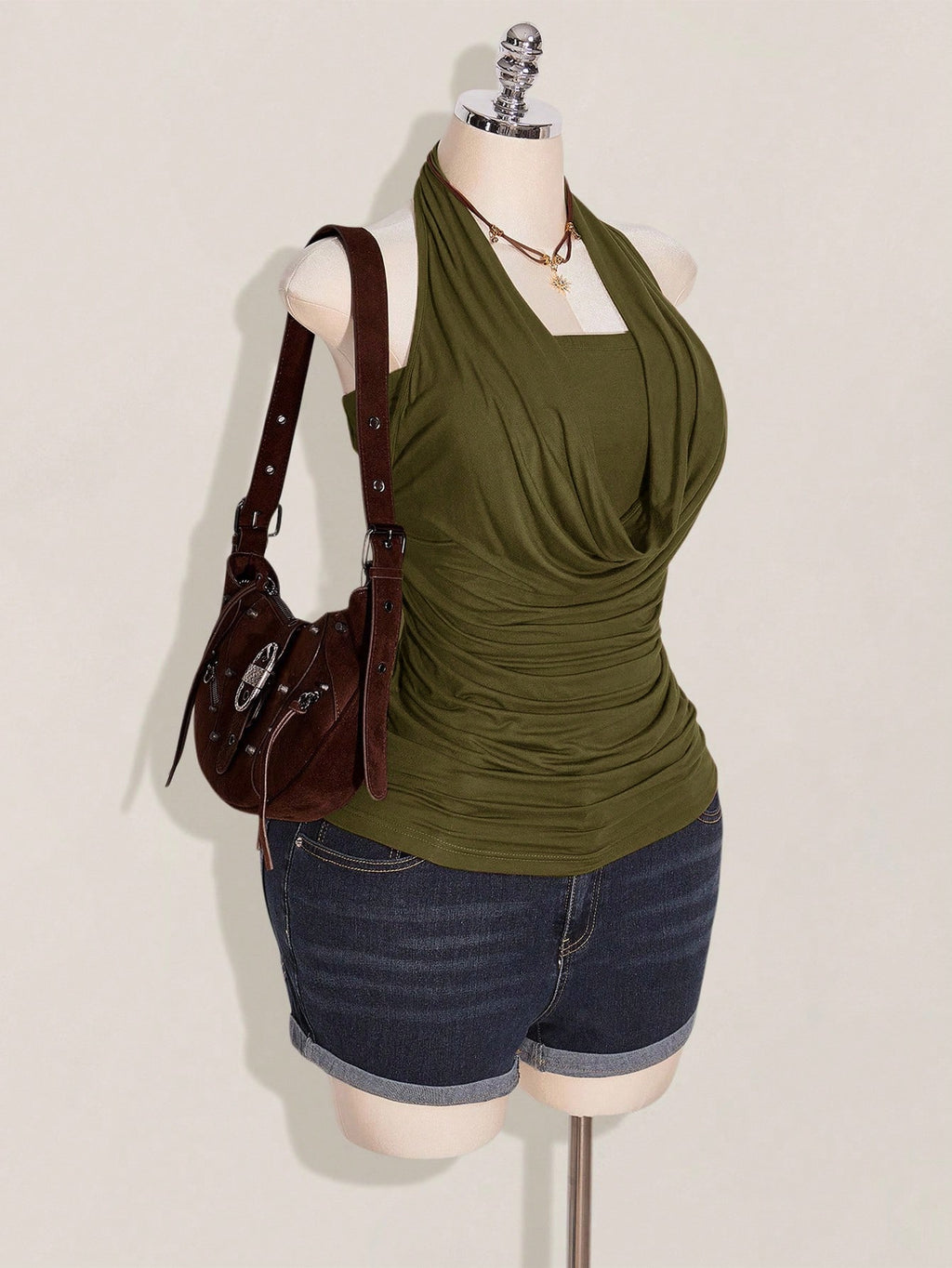 Plus Size 2-Piece Boho Halter Tank Top Set – Western Backless Summer Camisoles for Women